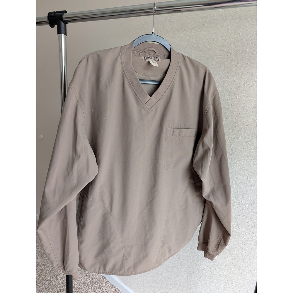 Duluth Trading Co Mens V-Neck Windshirt Pullover Jacket Taupe Khaki Pocket XL